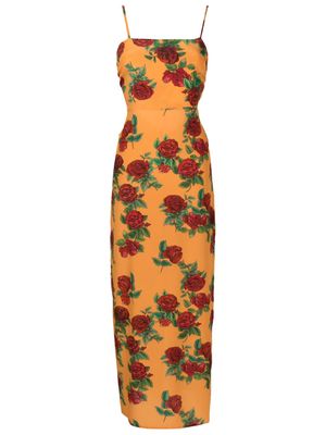 Amir Slama rose-pattern silk midi dress - Orange