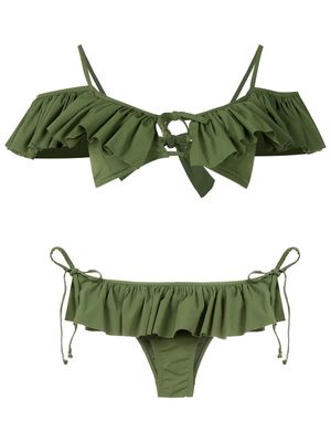 Amir Slama ruffle-detail cold-shoulder bikini - Green