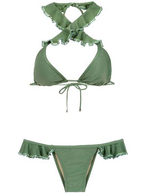 Amir Slama ruffled bikini - Green