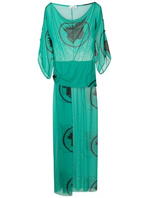 Amir Slama semi-sheer tulle-panelled dress - Green