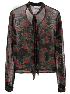 Amir Slama sheer-finish floral-pattern blouse - Black