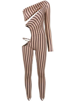 Amir Slama stripe-print one-shoulder jumpsuit - Multicolour