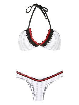 Amir Slama striped crochet-trim bikini set - White