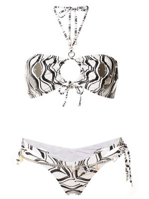 Amir Slama wave-print chain-detail bikini set - White