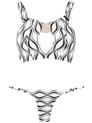 Amir Slama wave-print thong bikini set - White