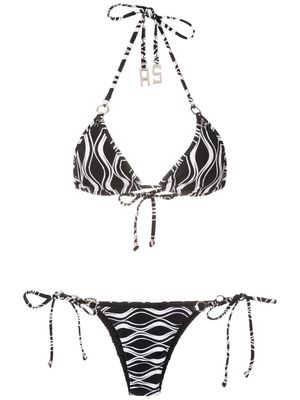Amir Slama wave-print triangle bikini set - Black