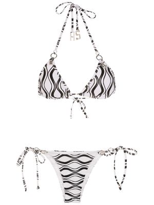 Amir Slama wave-print triangle bikini set - White