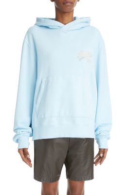 AMIRI 22 Distressed Logo Cotton Jersey Hoodie in Baby Blue
