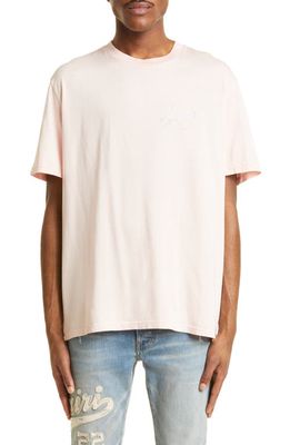 AMIRI 22 Distressed Logo Cotton Jersey T-Shirt in Silver Blush