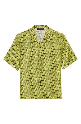 AMIRI Allover Logo Short Sleeve Silk Button-Up Camp Shirt in Lime