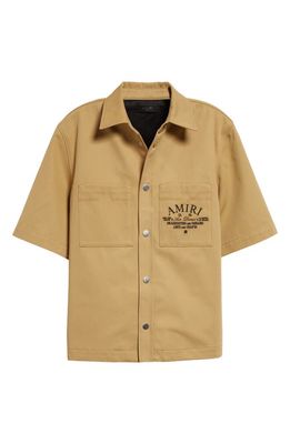 AMIRI Arts District Embroidered Cotton Camp Shirt in Sepia Tint