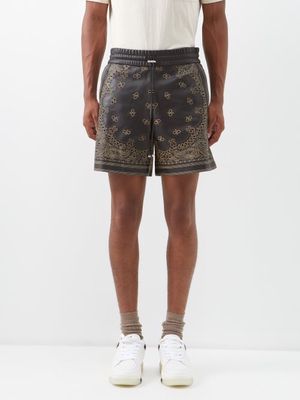 Amiri - Bandana-cutout Leather Shorts - Mens - Black