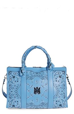AMIRI Bandana Embroidered Leather Weekend Bag in Carolina Blue