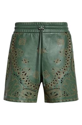 AMIRI Bandana Leather Shorts in Rain Forest