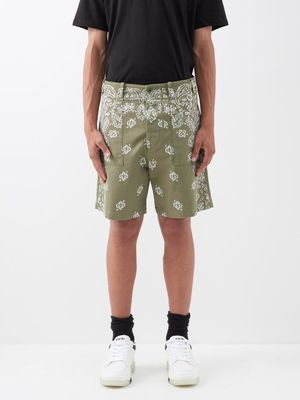 Amiri - Bandana-print Cotton-twill Shorts - Mens - Light Khaki