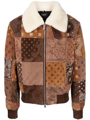 AMIRI bandana-print patchwork leather jacket - Brown