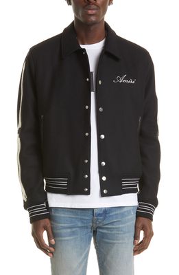 AMIRI Bones Wool Varsity Jacket in Black