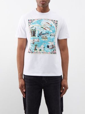 Amiri - California Satin-appliqué Cotton-jersey T-shirt - Mens - White