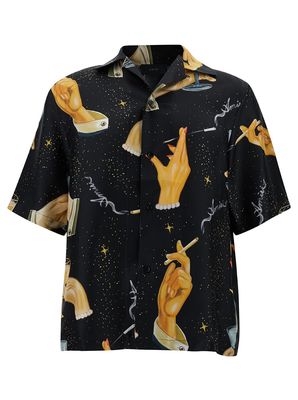 AMIRI champagne Black Bowling Shirt With Graphic Print In Silk Man