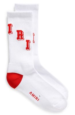 AMIRI Collegiate Logo Cotton Blend Rib Socks in White/Red