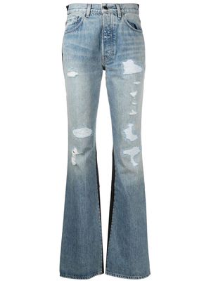 AMIRI Combo bootleg leather-denim jeans - Blue