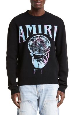 AMIRI Crystal Ball Cashmere & Cotton Crewneck Sweater in Black