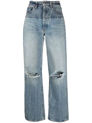 AMIRI distressed high-rise wide-leg jeans - Blue
