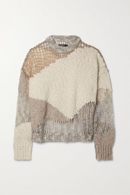 AMIRI - Distressed Paneled Knitted Sweater - Cream