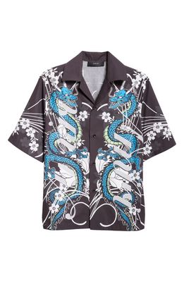 AMIRI Dragon Cotton Bowling Shirt in Black