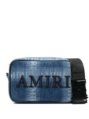 AMIRI embroidered logo denim cross-body bag - Blue
