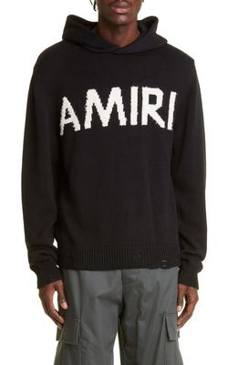 AMIRI Eyelash Logo Distressed Cotton & Cashmere Hooded Sweater in Black
