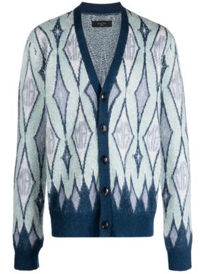 AMIRI geometric-pattern intarsia-knit cardigan - Blue