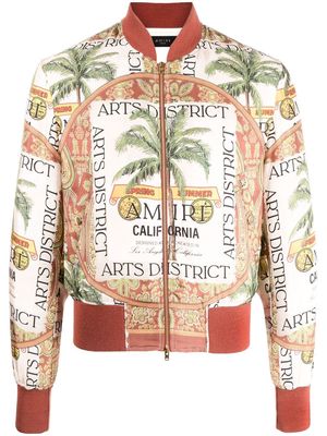 AMIRI graphic-print silk bomber jacket - Brown