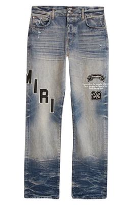 AMIRI Hockey Logo Straight Leg Jeans in Vintage Indigo