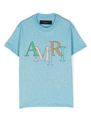 AMIRI KIDS logo-flocked cotton T-shirt - Blue