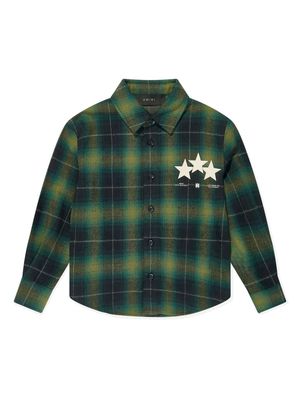 AMIRI KIDS star-print checked shirt - Green