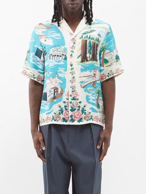 Amiri - Landmark-print Silk Bowling Shirt - Mens - Multi
