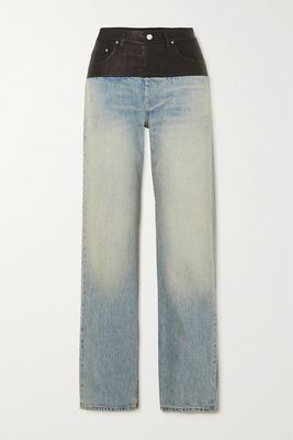 AMIRI - Leather-trimmed Mid-rise Straight-leg Jeans - Blue