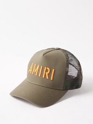 Amiri - Logo-embroidered Canvas Baseball Cap - Mens - Dark Green Multi
