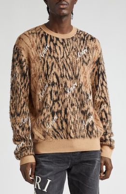 AMIRI Logo Embroidered Cheetah Wool Sweater in Brown