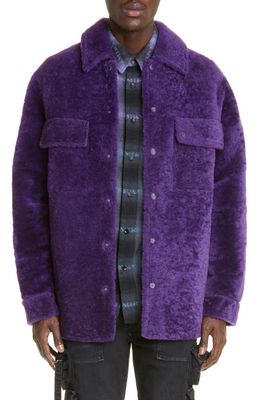 AMIRI Logo Genuine Shearling Overshirt in Purple