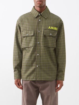 Amiri - Logo-print Check Padded-twill Overshirt - Mens - Dark Khaki