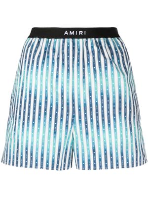 AMIRI logo-waistband striped shorts - Blue