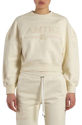 AMIRI Monogram Bar Logo Crop Cotton Sweatshirt in Vanilla Ice