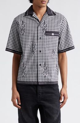 AMIRI Monogram Houndstooth Silk Twill Bowling Shirt in Black