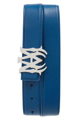 AMIRI Monogram Logo Calfskin Leather Belt in Blue
