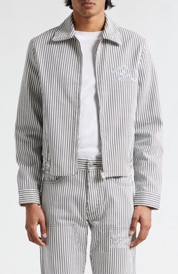 AMIRI Motors Stripe Cotton Blouson Jacket in Black/White