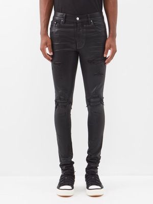 Amiri - Mx1 Distressed Coated Slim-leg Jeans - Mens - Black
