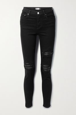 AMIRI - Mx1 Leather-trimmed Distressed High-rise Slim-leg Jeans - Black