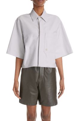 AMIRI Oversize Faux Leather Button-Up Shirt in Alabaster